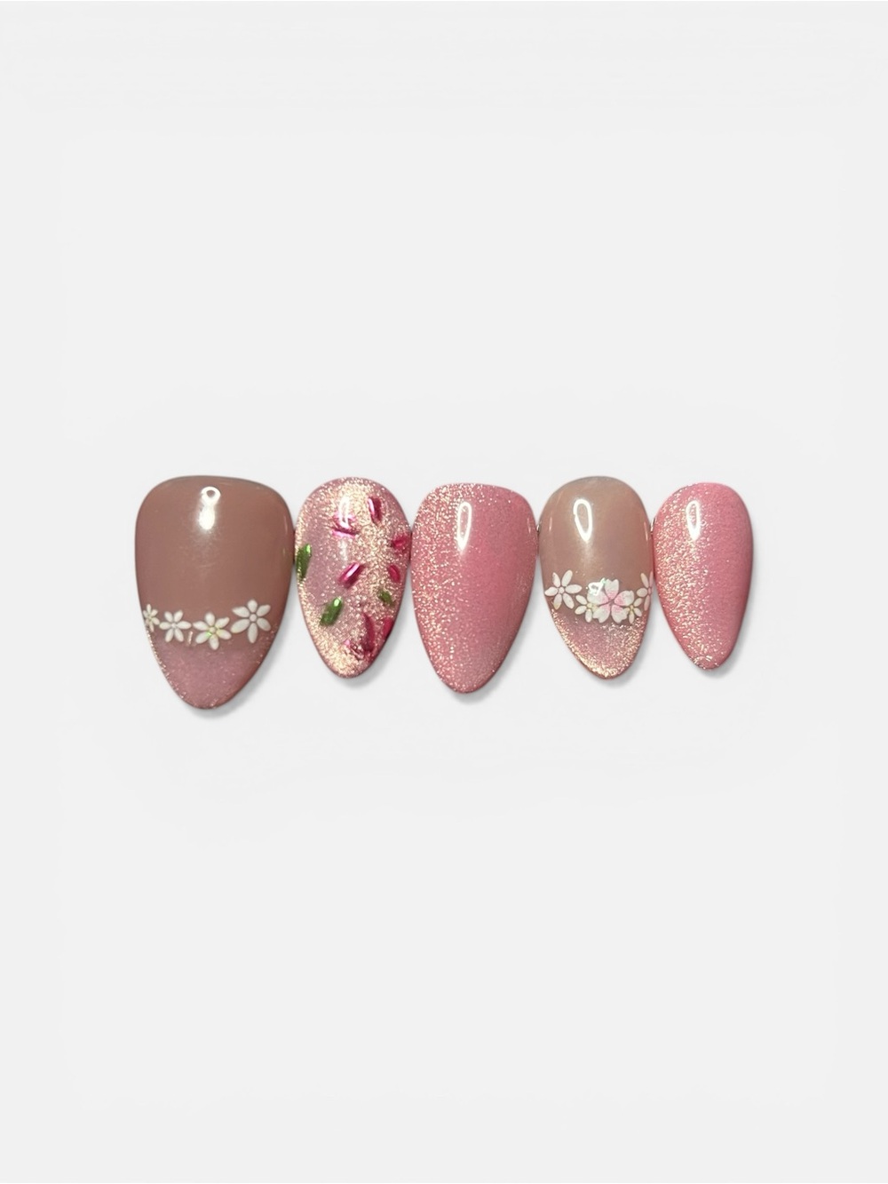 Handmade Floral Pink Nails